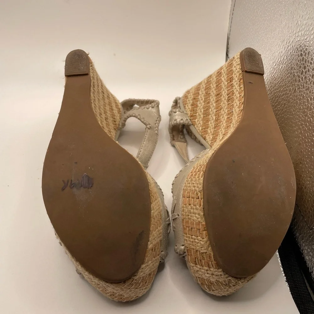 Jack Rogers cork Elegant Silver Wedge Sandals size 7.5